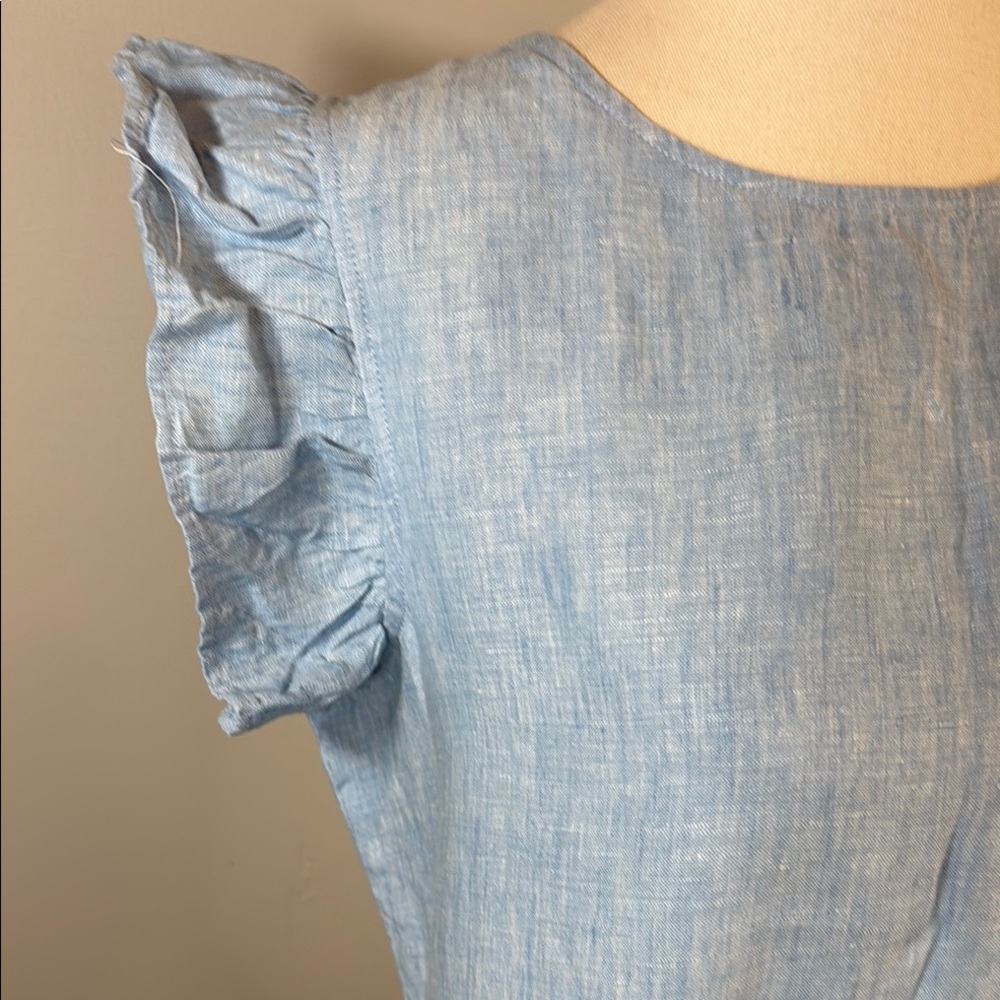 Elegant Blue Chambray Ruffle Sleeve Dress - Picture 3 of 6
